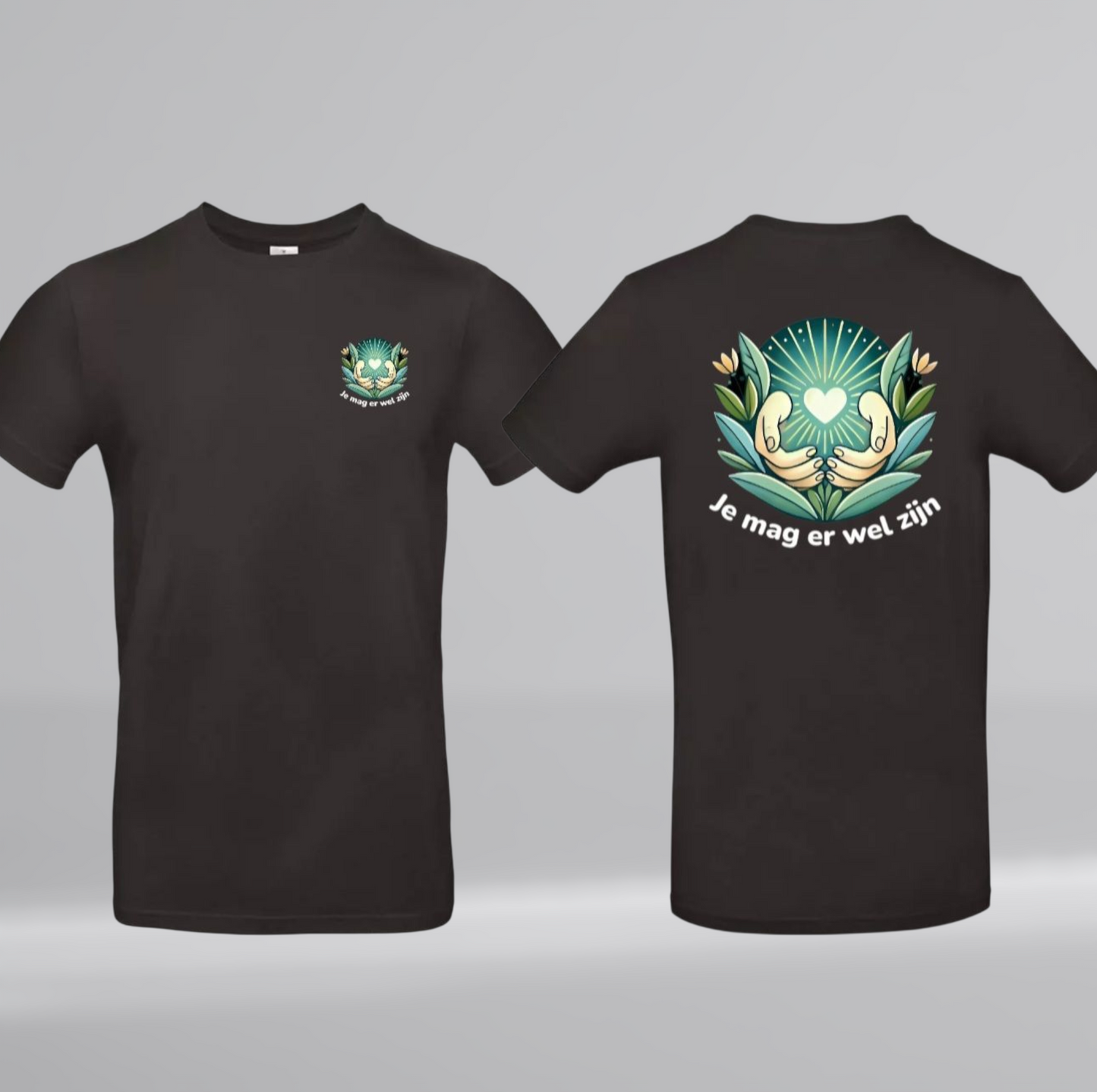 Je Mag Er Wel Zijn Heren T-Shirt - Met Borstlogo & Ruglogo